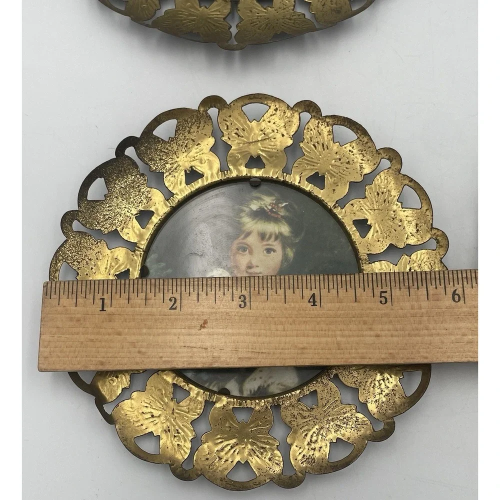 Vtg Butterfly Mini Portrait Wall Decor Brass Set Of 4 Made In England Victorian